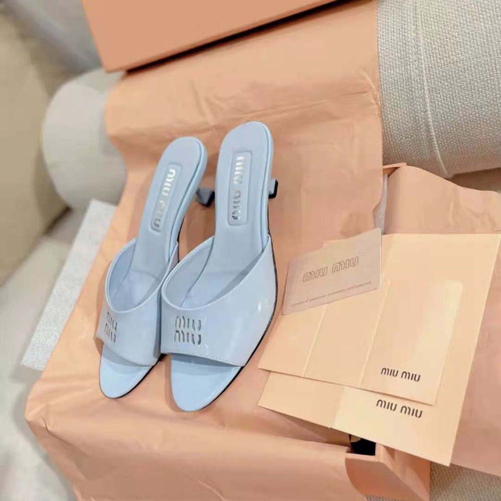Miu Miu Women Patent Leather Sandals in 45 mm Heel Height-Blue - image 5