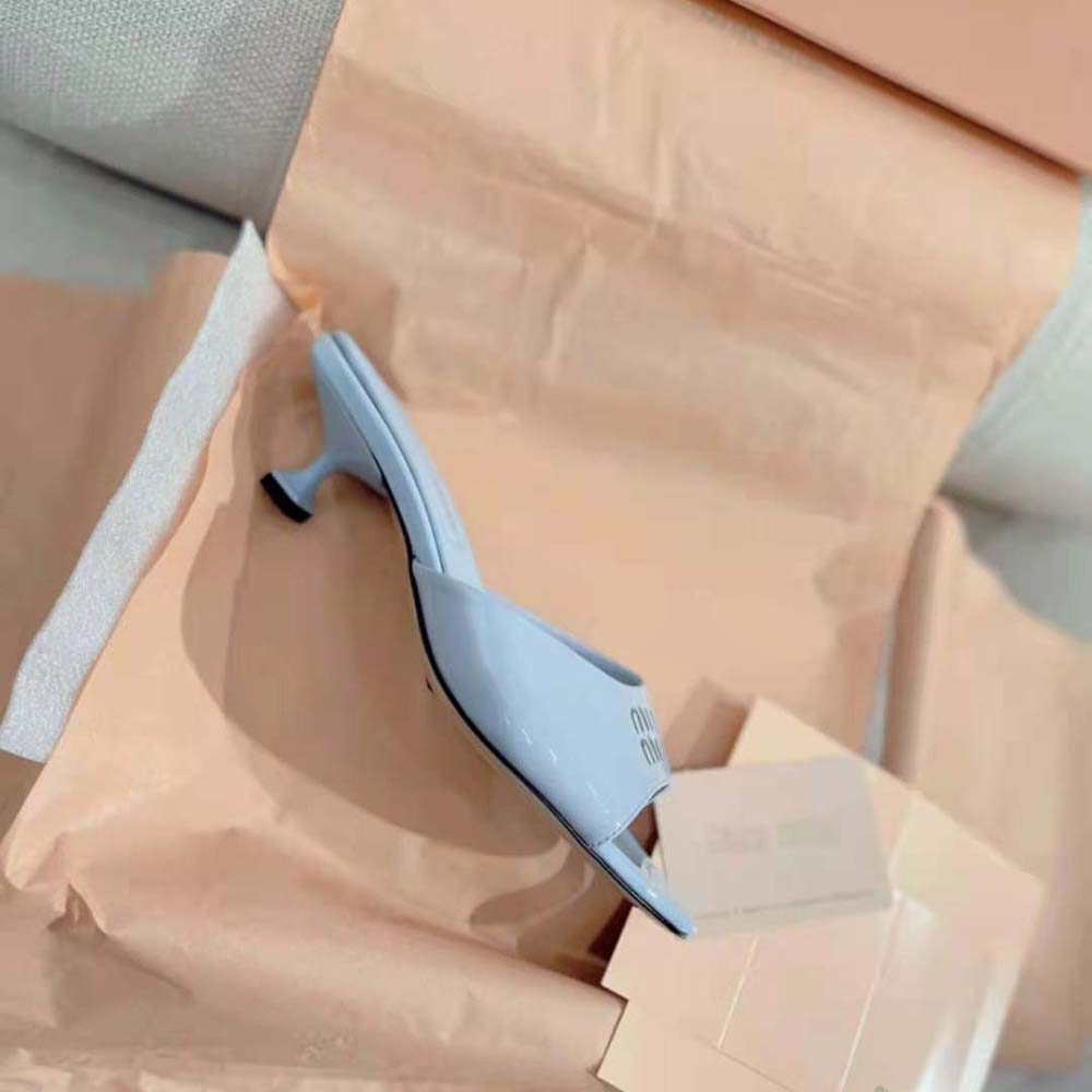 Miu Miu Women Patent Leather Sandals in 45 mm Heel Height-Blue - image 9