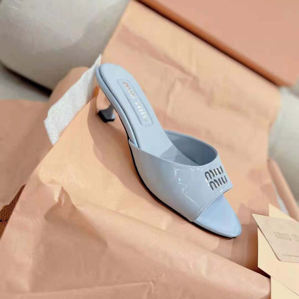Miu Miu Women Patent Leather Sandals in 45 mm Heel Height-Blue - image 8