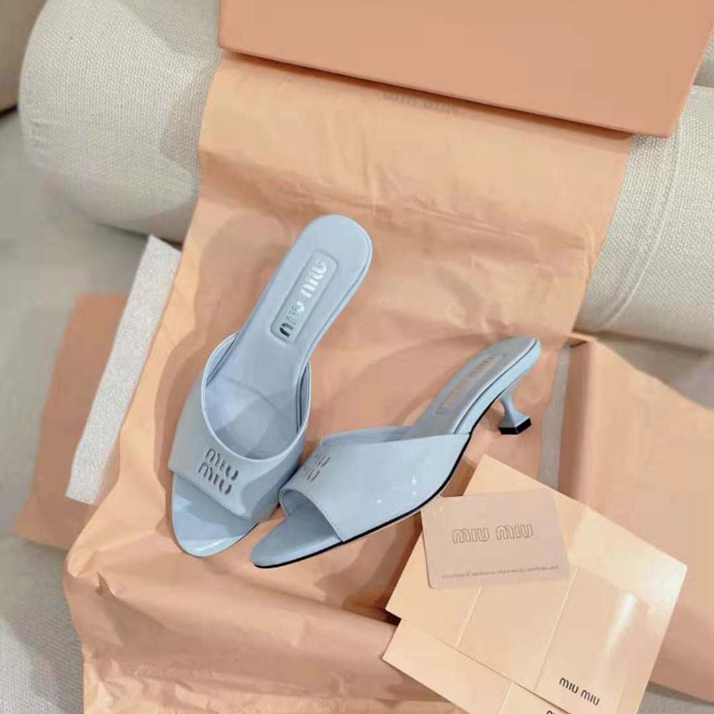 Miu Miu Women Patent Leather Sandals in 45 mm Heel Height-Blue - image 7