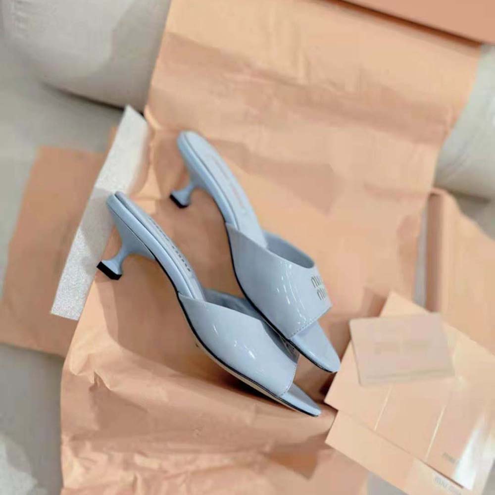 Miu Miu Women Patent Leather Sandals in 45 mm Heel Height-Blue - image 6