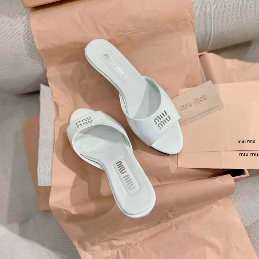 Miu Miu Women Patent Leather Sandals in 45 mm Heel Height-White - image 8