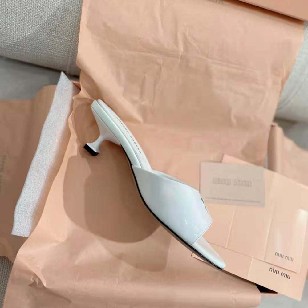 Miu Miu Women Patent Leather Sandals in 45 mm Heel Height-White - image 7