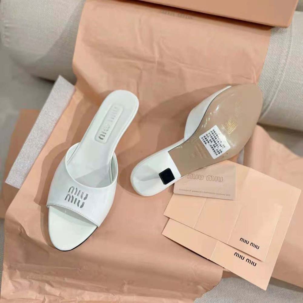 Miu Miu Women Patent Leather Sandals in 45 mm Heel Height-White - image 9