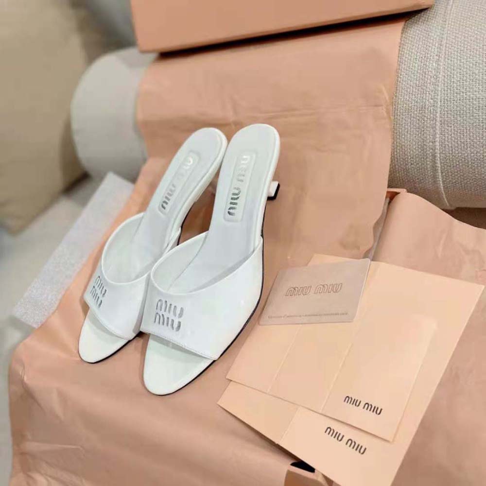 Miu Miu Women Patent Leather Sandals in 45 mm Heel Height-White - image 6