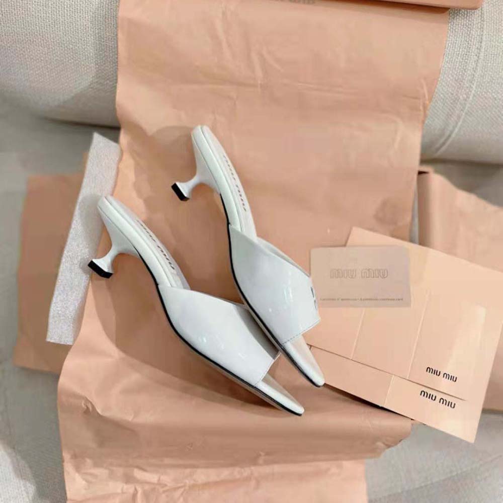 Miu Miu Women Patent Leather Sandals in 45 mm Heel Height-White - image 5