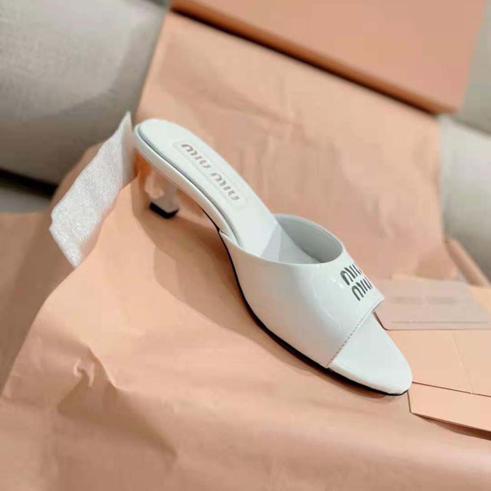 Miu Miu Women Patent Leather Sandals in 45 mm Heel Height-White - image 4