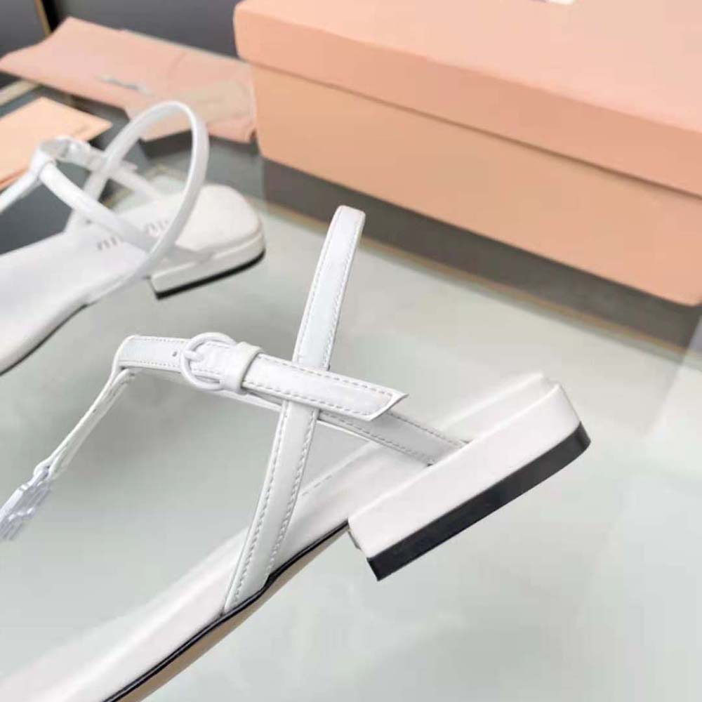 Miu Miu Women Patent Thong Sandals with Metal Lettering Logo-White - image 8