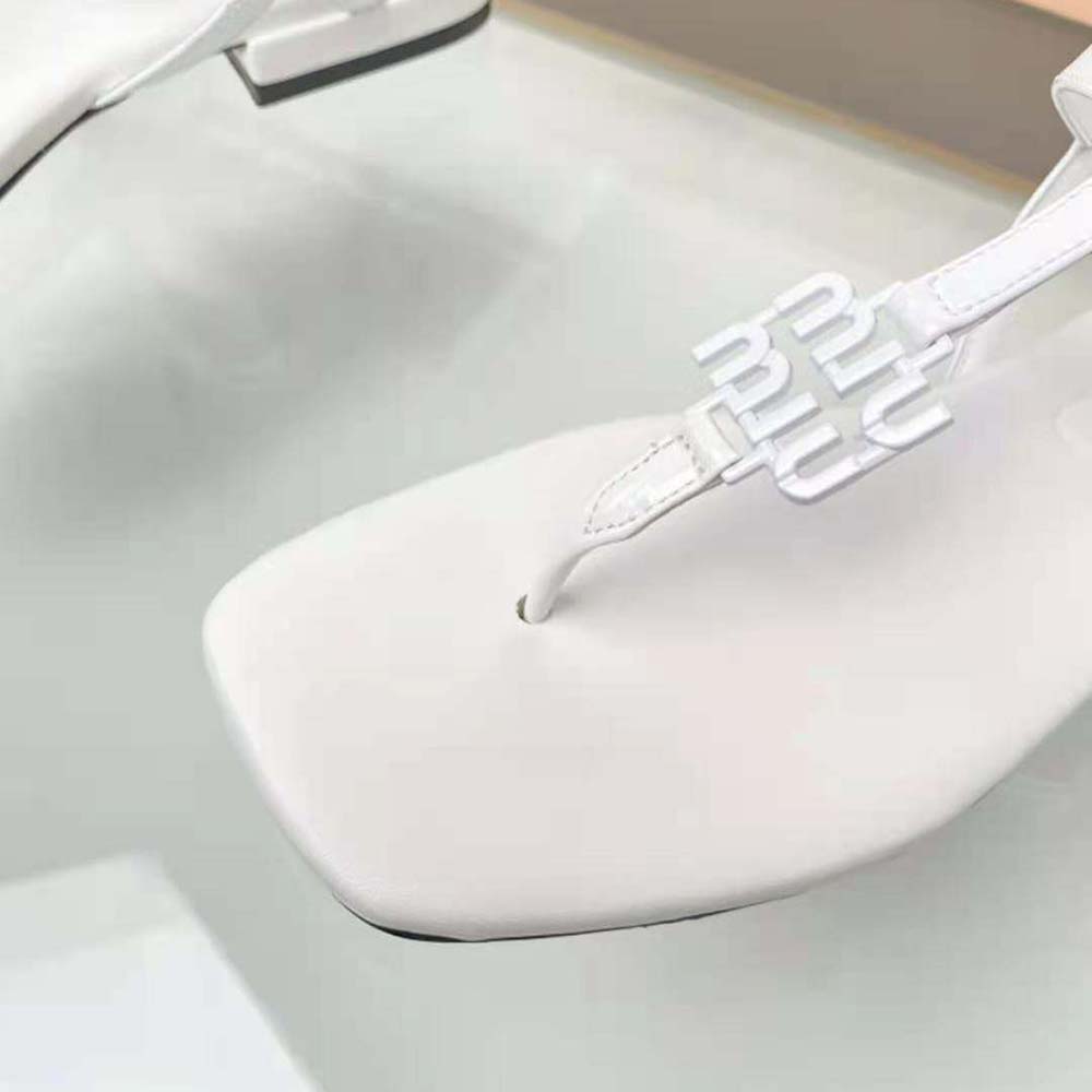 Miu Miu Women Patent Thong Sandals with Metal Lettering Logo-White - image 7