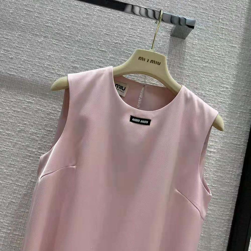 Miu Miu Women Satin Mini-dress with Jacquard Logo-Pink - image 4