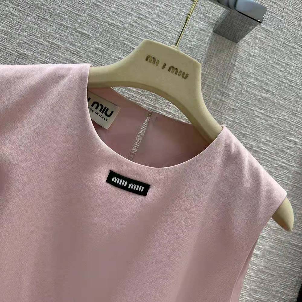 Miu Miu Women Satin Mini-dress with Jacquard Logo-Pink - image 6