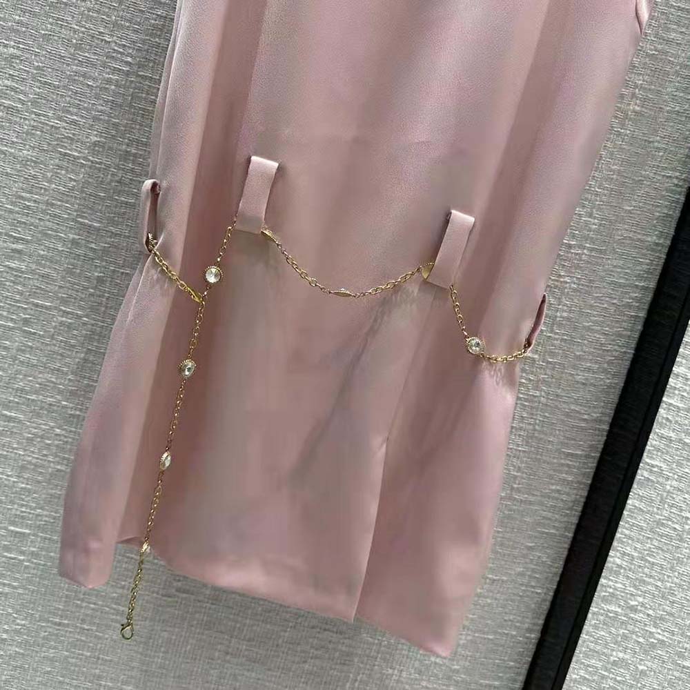 Miu Miu Women Satin Mini-dress with Jacquard Logo-Pink - image 8