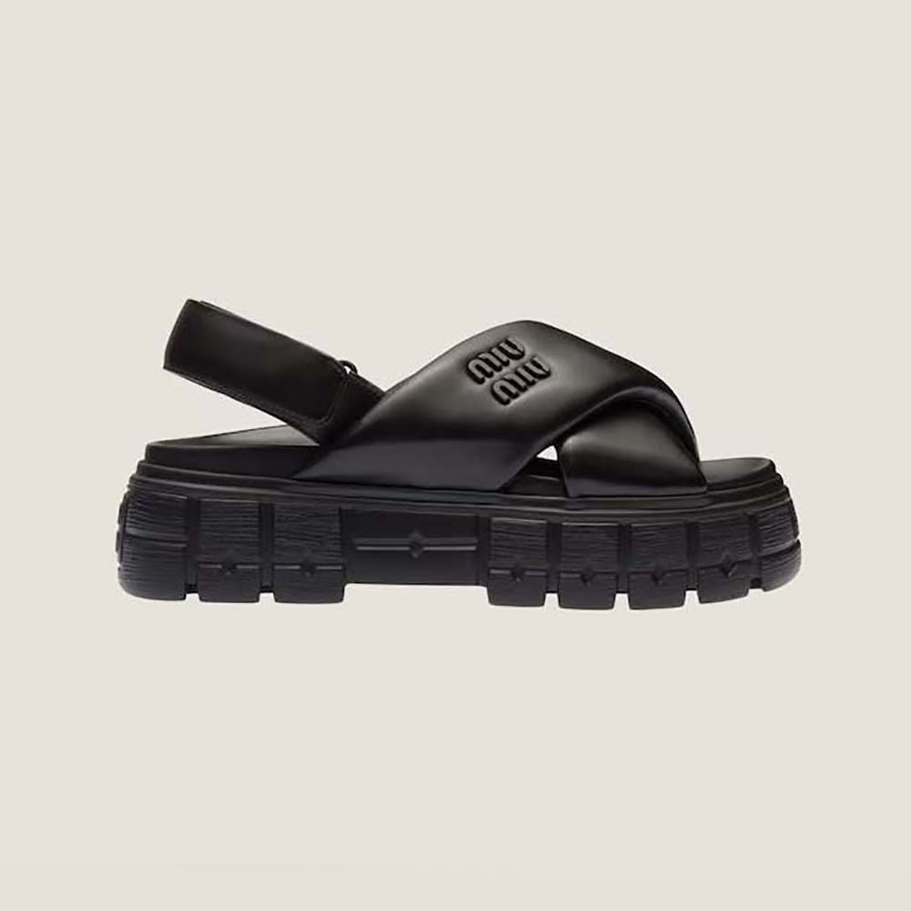 Side profile of Miu Miu Women Sporty Nappa Leather Sandals-Black