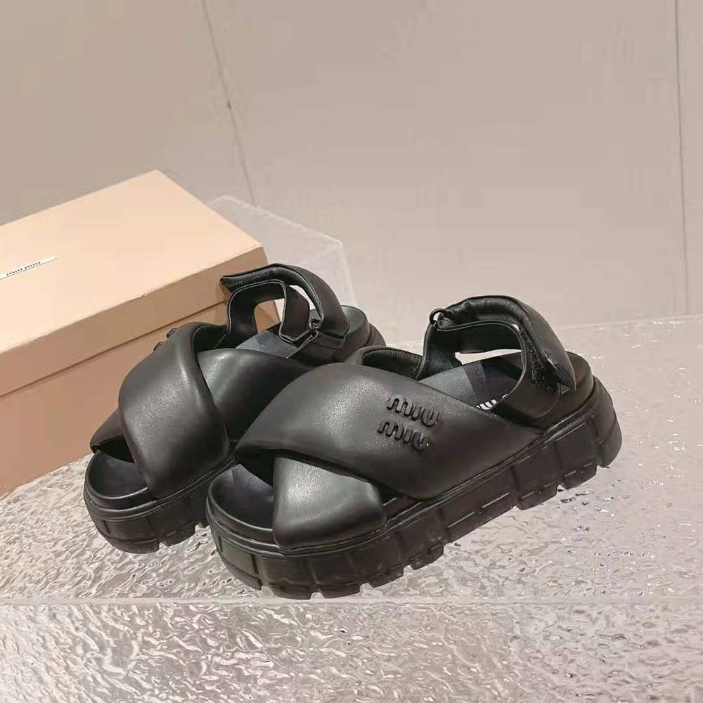 Miu Miu Women Sporty Nappa Leather Sandals-Black - image 4