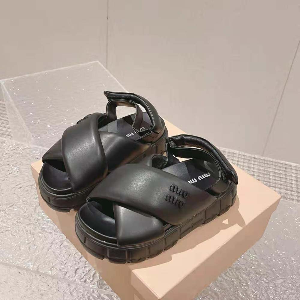 Miu Miu Women Sporty Nappa Leather Sandals-Black - image 5