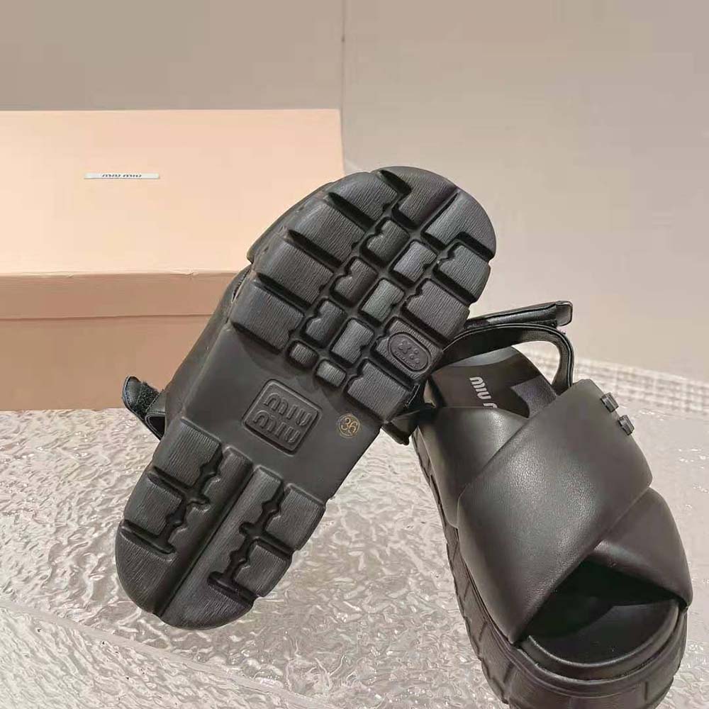 Miu Miu Women Sporty Nappa Leather Sandals-Black - image 10