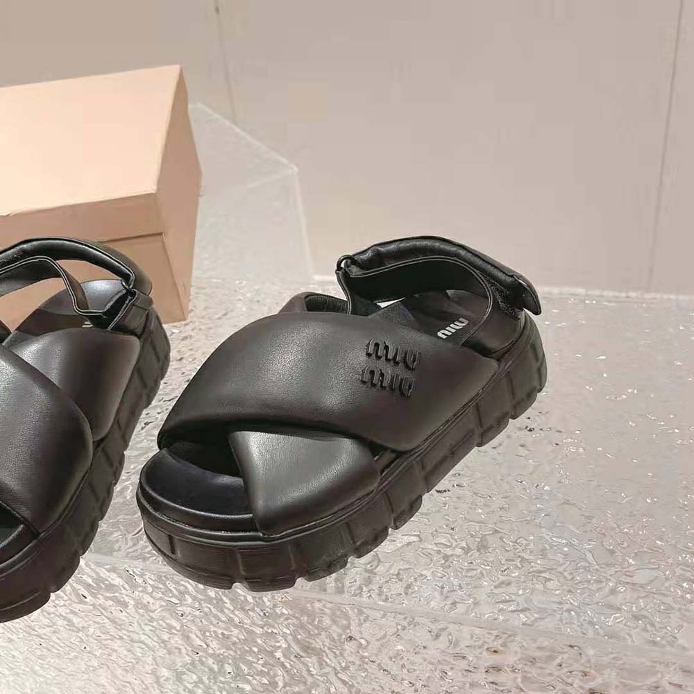 Miu Miu Women Sporty Nappa Leather Sandals-Black - image 6