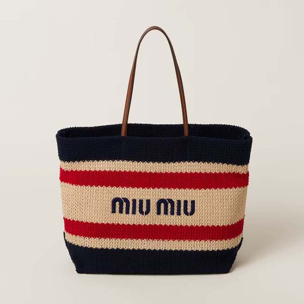 Front view of Miu Miu Women Woven Fabric Tote Bag-Black showing silhouette