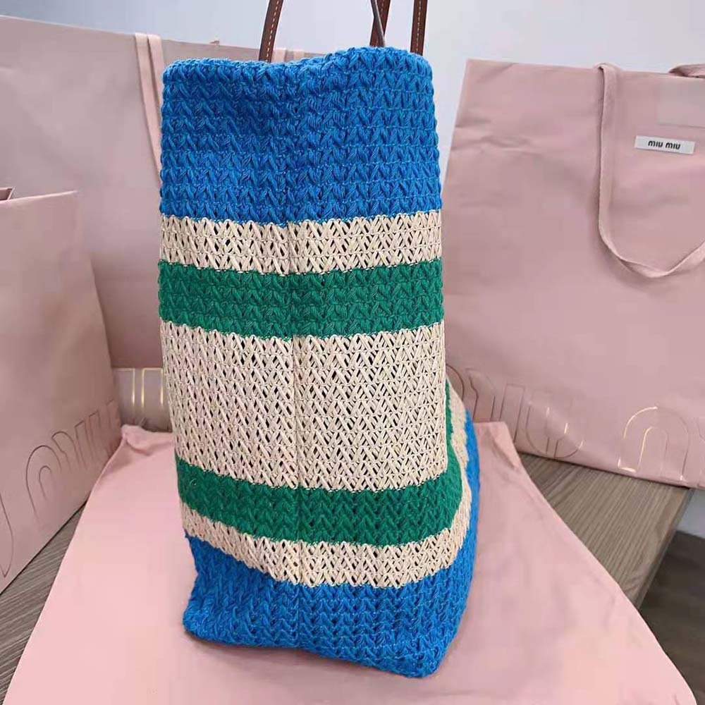Miu Miu Women Woven Fabric Tote Bag-Blue - image 5
