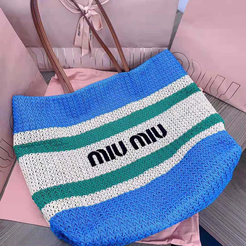 Miu Miu Women Woven Fabric Tote Bag-Blue - image 4