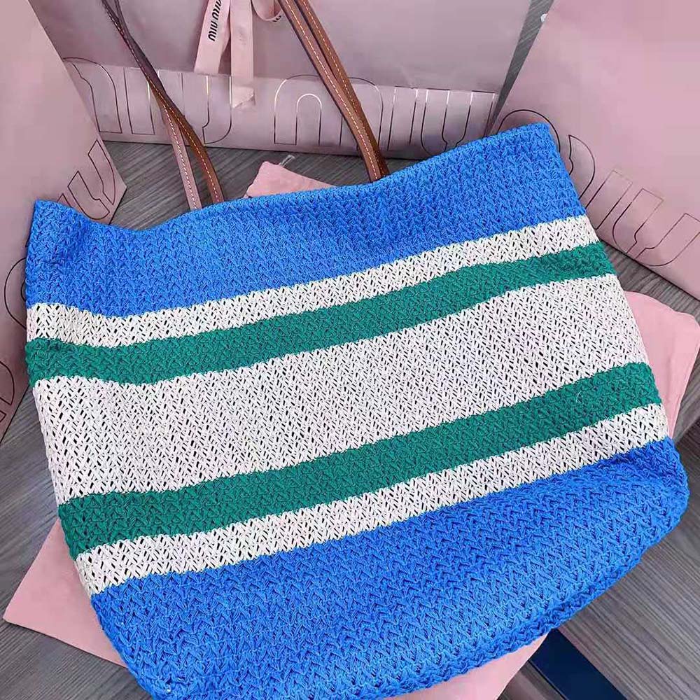 Miu Miu Women Woven Fabric Tote Bag-Blue - image 6
