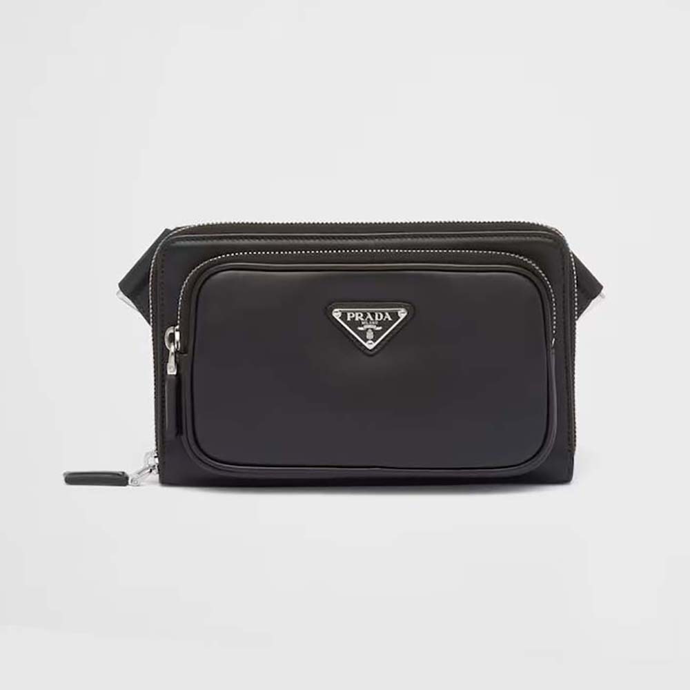Front angle of Prada Men Leather Shoulder Bag-Black showing smooth leather