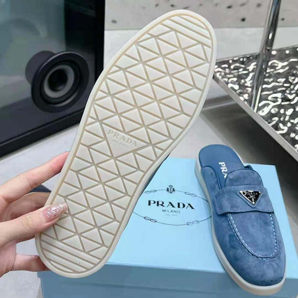 Prada Men Suede Sabots with the Enameled Metal Triangle Logo - image 10