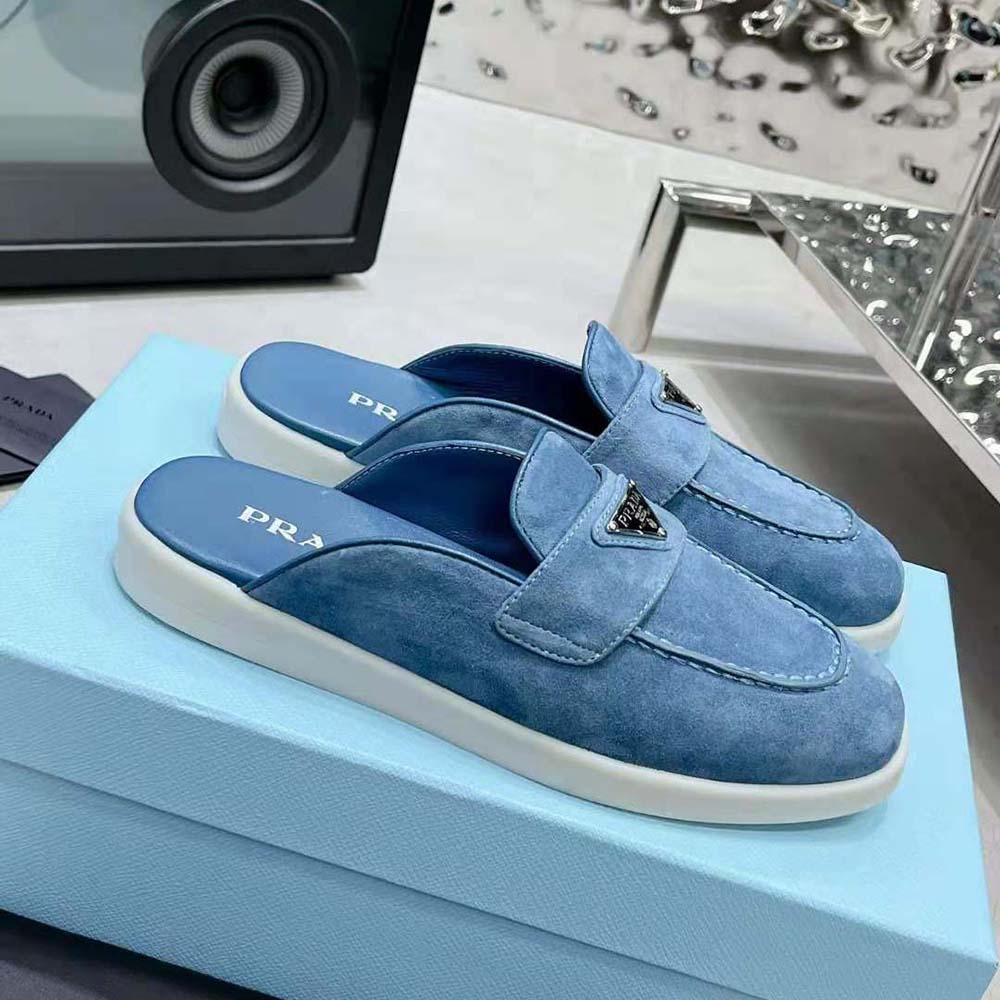 Prada Men Suede Sabots with the Enameled Metal Triangle Logo - image 5
