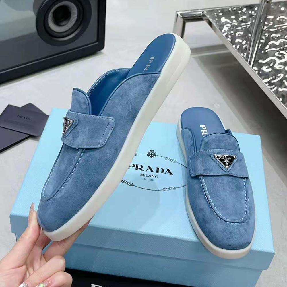 Prada Men Suede Sabots with the Enameled Metal Triangle Logo - image 7