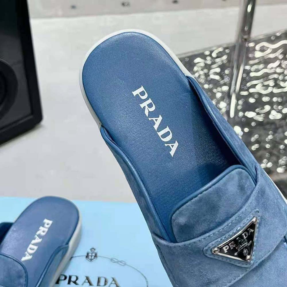 Prada Men Suede Sabots with the Enameled Metal Triangle Logo - image 8
