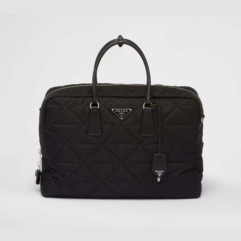 Front view of Prada Unisex Quilted Re-Nylon Travel Bag-Black showing quilted pattern