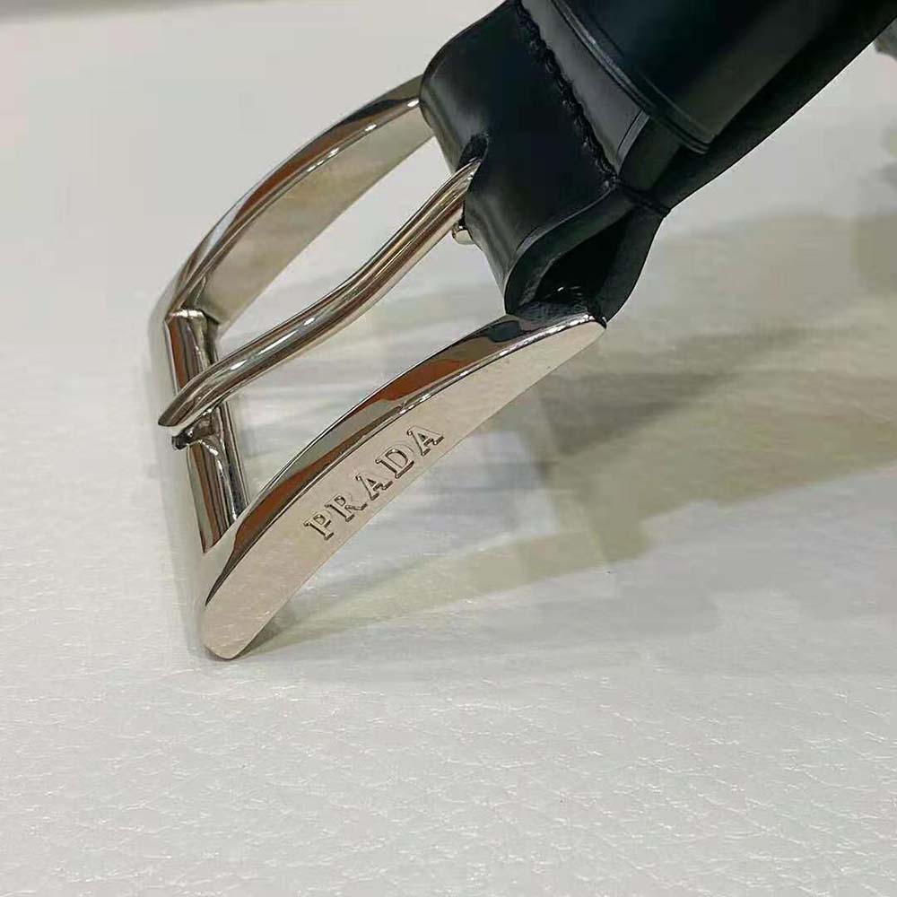 Prada Women Brushed Leather Belt with Enameled Metal Triangle Logo - image 7