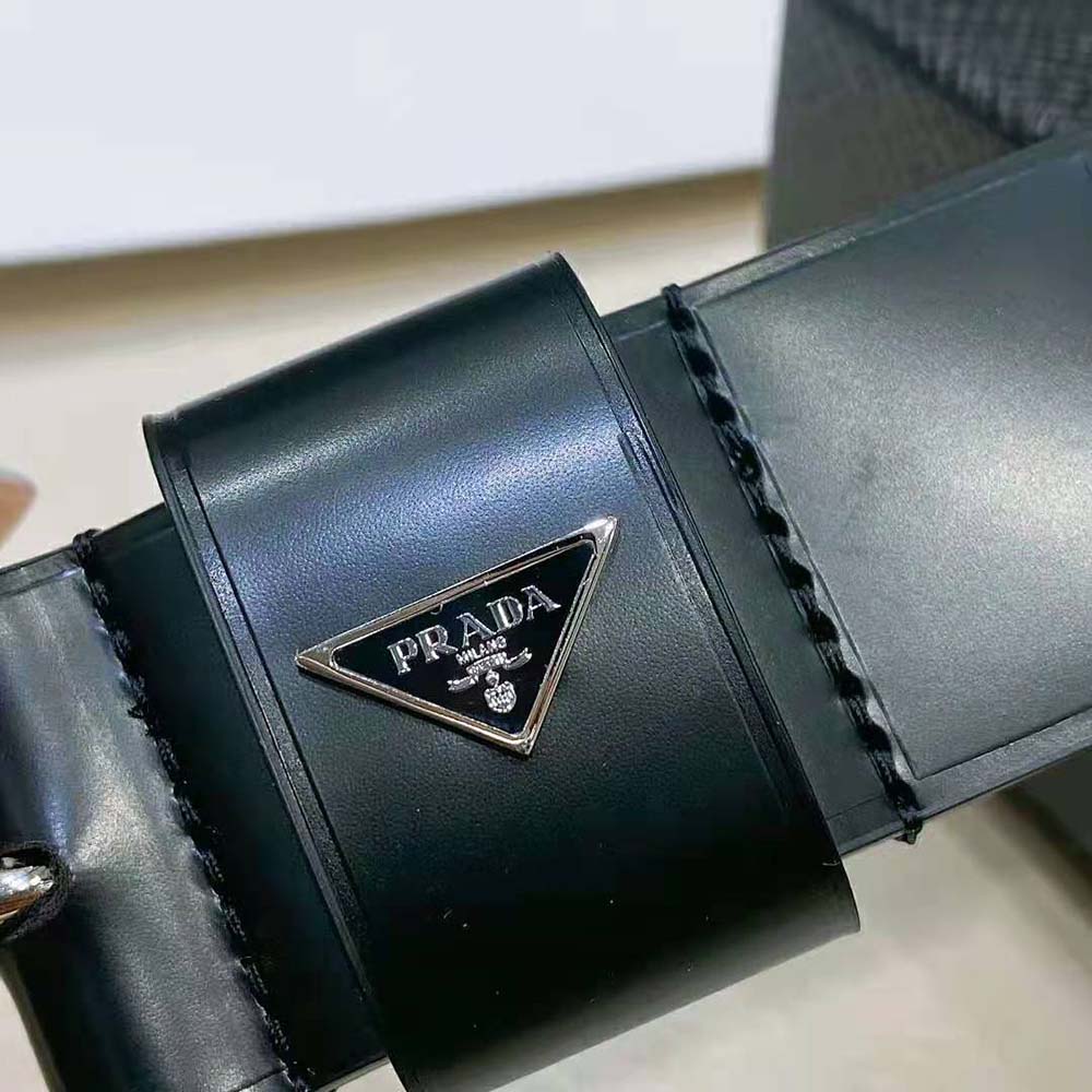 Prada Women Brushed Leather Belt with Enameled Metal Triangle Logo - image 6