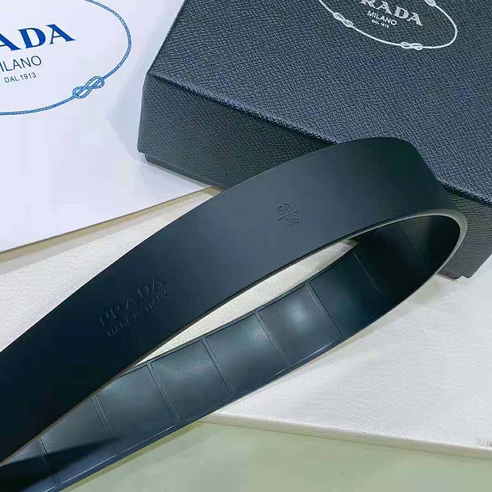Prada Women Brushed Leather Belt with Enameled Metal Triangle Logo - image 5