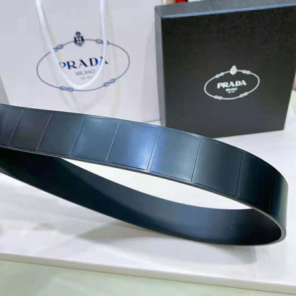 Prada Women Brushed Leather Belt with Enameled Metal Triangle Logo - image 4