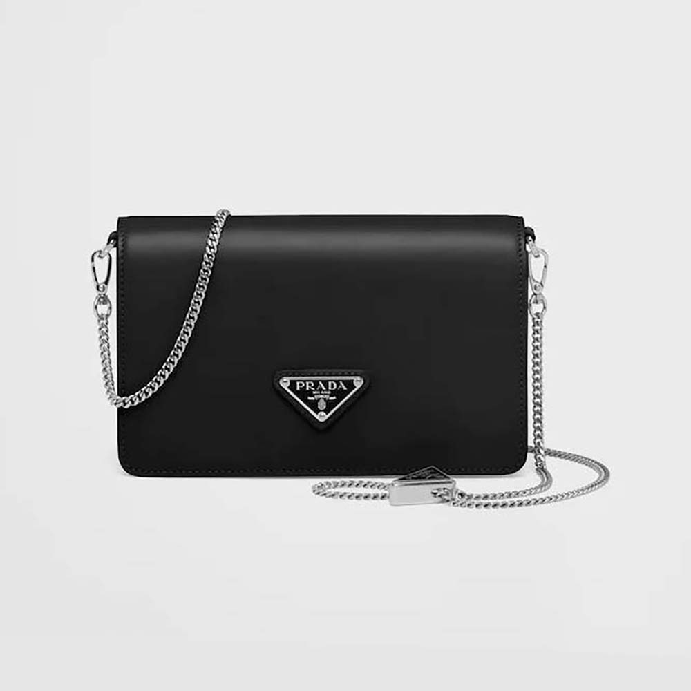 Prada Women Brushed Leather Shoulder Bag-Black