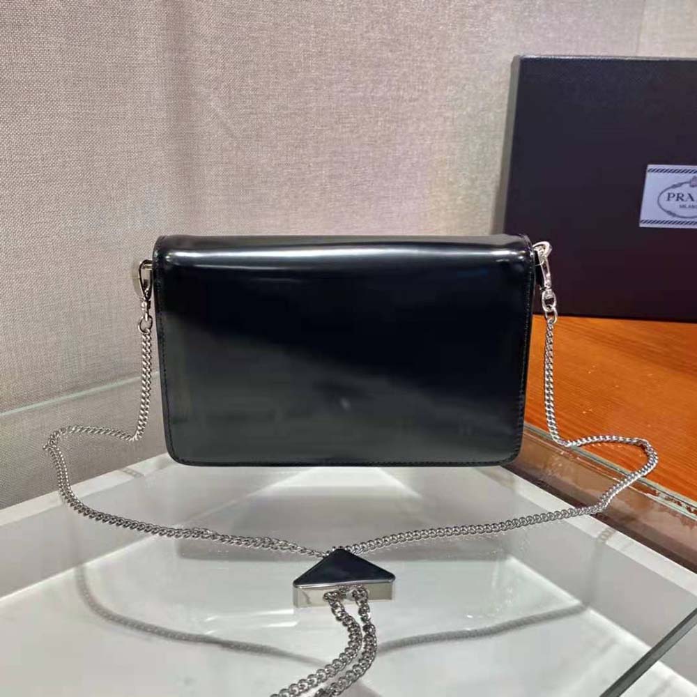 Prada Women Brushed Leather Shoulder Bag-Black - image 5