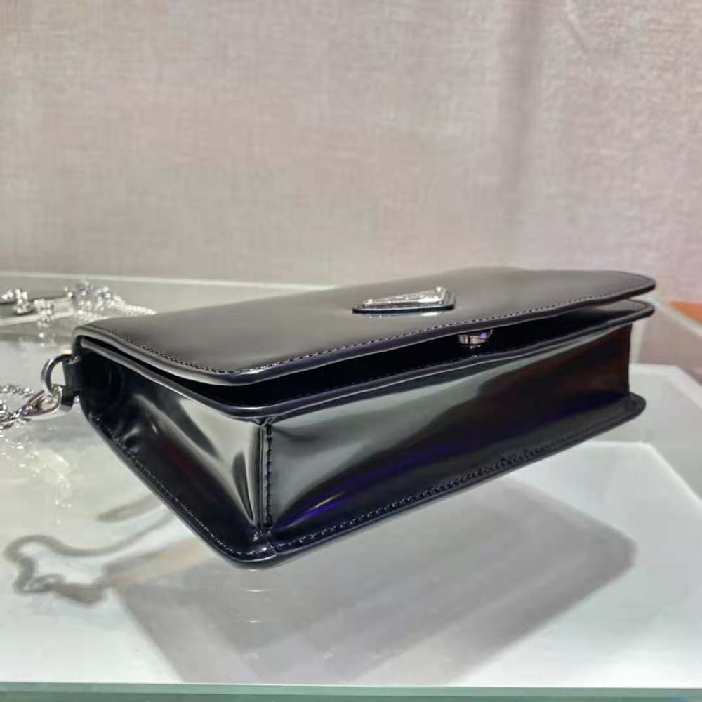 Prada Women Brushed Leather Shoulder Bag-Black - image 7