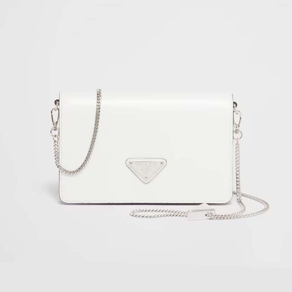 Prada Women Brushed Leather Shoulder Bag-White
