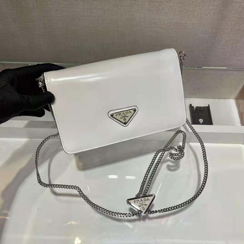 Prada Women Brushed Leather Shoulder Bag-White - image 5