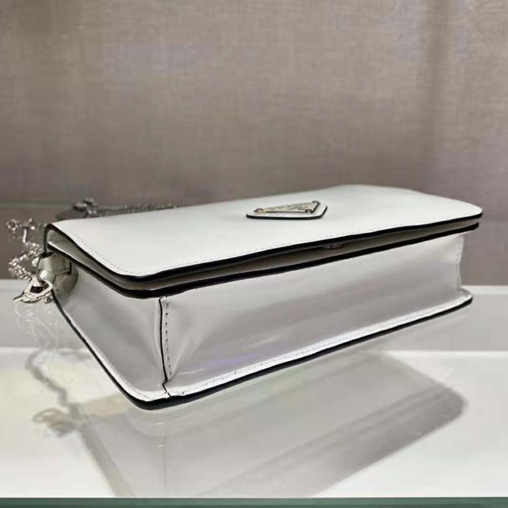 Prada Women Brushed Leather Shoulder Bag-White - image 8