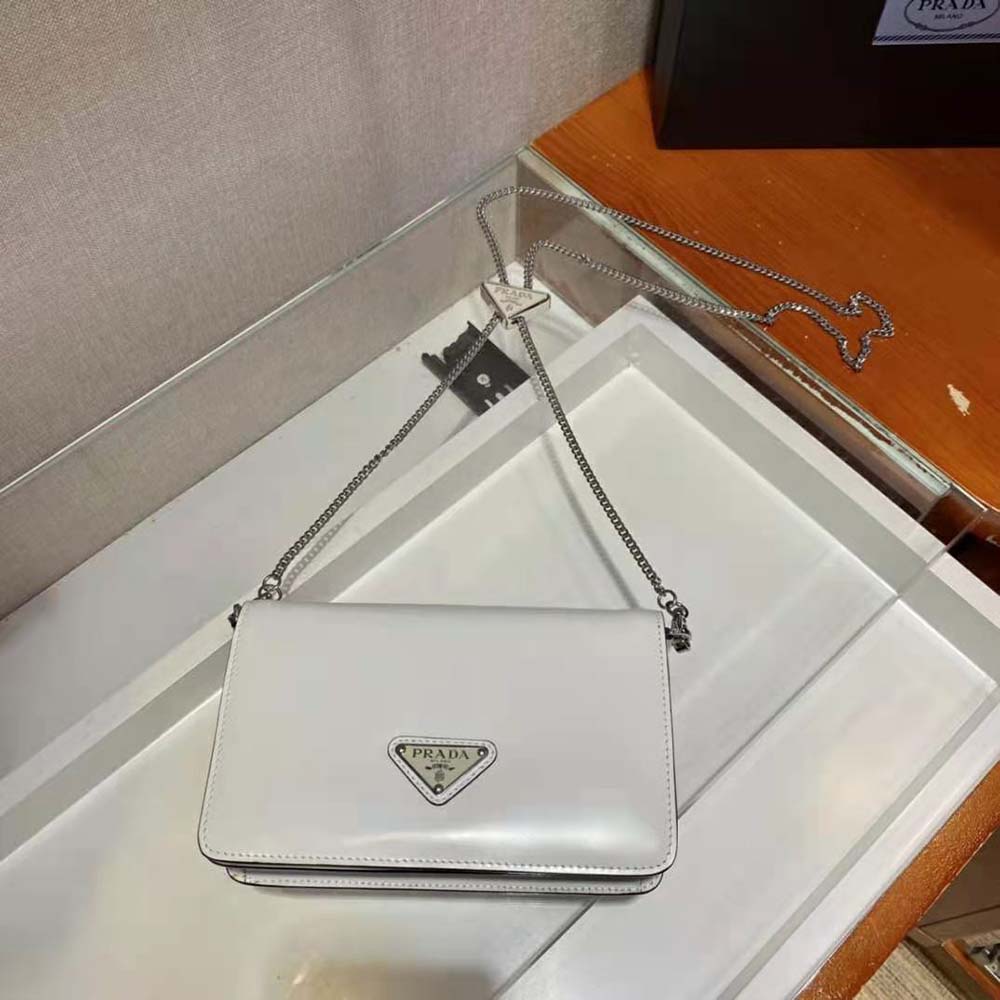 Prada Women Brushed Leather Shoulder Bag-White - image 6
