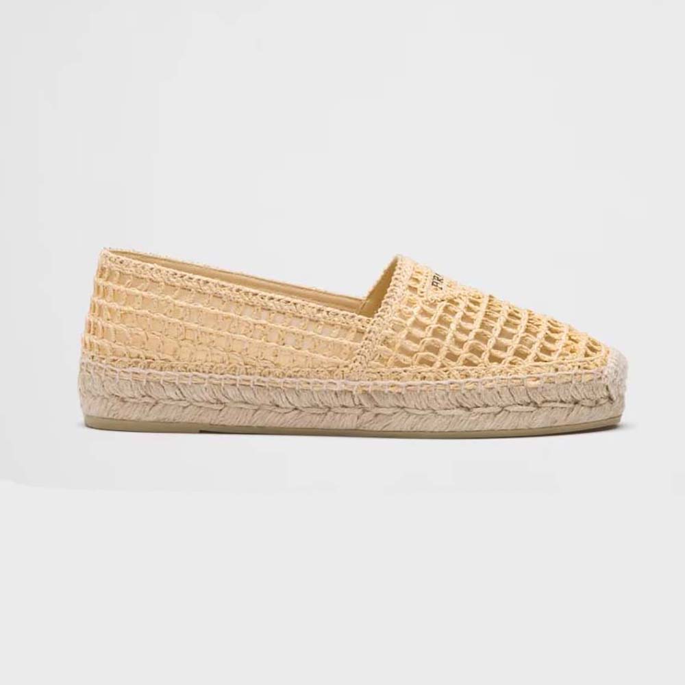 Side profile of Prada Women Crochet Espadrilles with Embroidered Logo-Beige