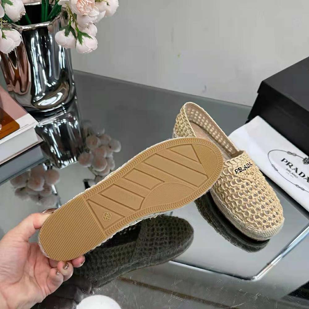 Prada Women Crochet Espadrilles with Embroidered Logo-Beige - image 10