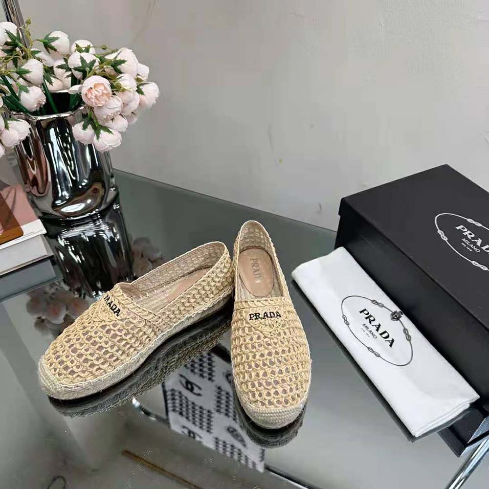 Top view showing crochet texture and slip-on design of Prada Women Crochet Espadrilles