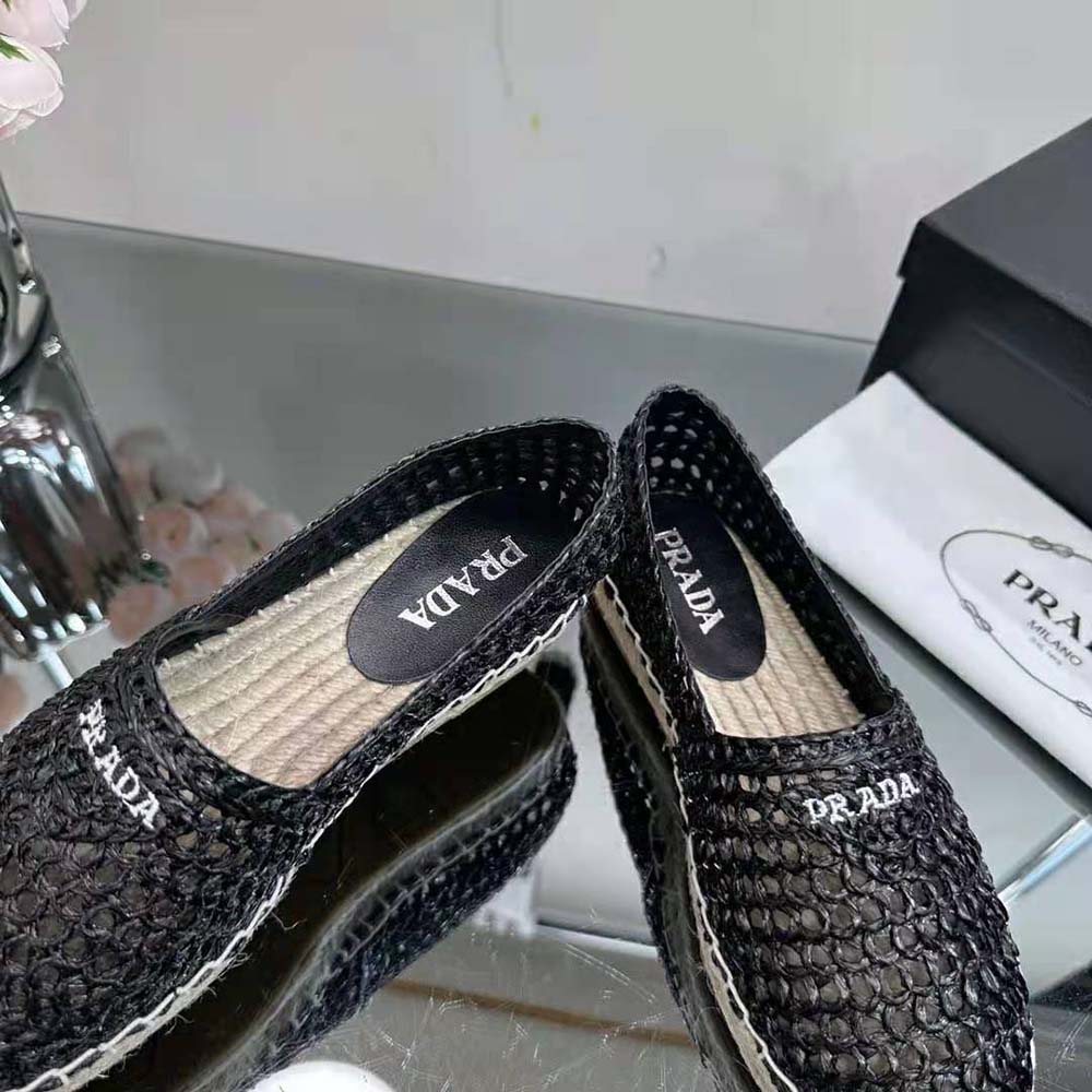 Prada Women Crochet Espadrilles with Embroidered Logo-Black - image 10