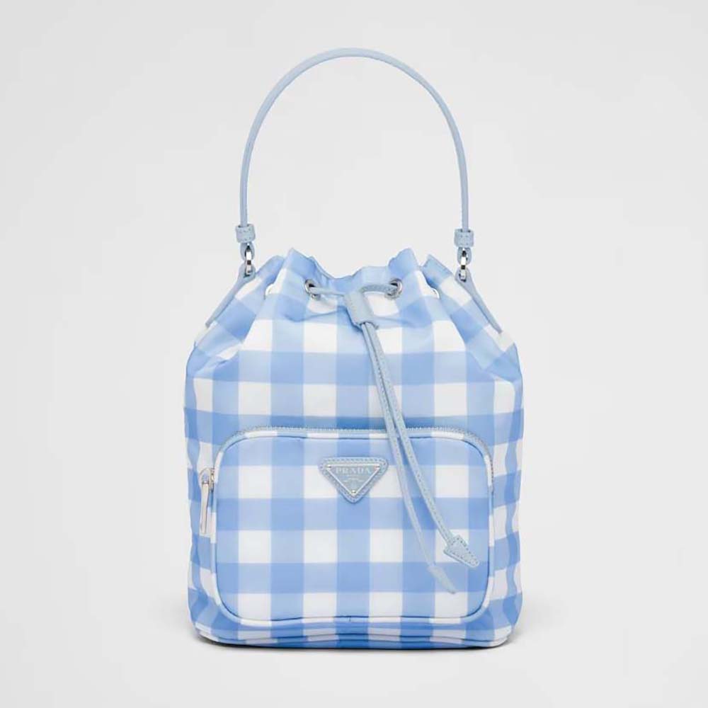 Front view of Prada Women Duet Printed Re-Nylon Bag-Blue with logo print