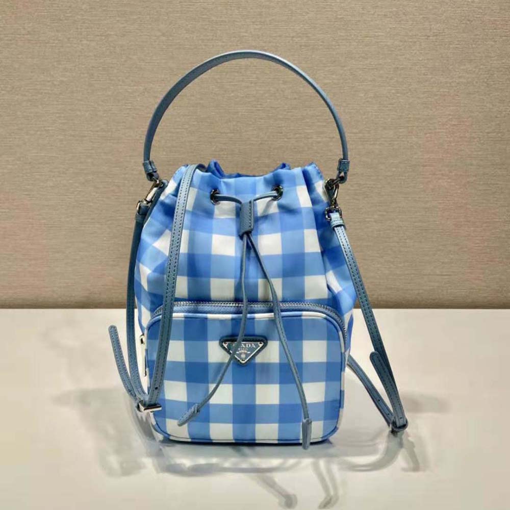 Close-up of silver-tone hardware on Prada Women Duet Printed Re-Nylon Bag-Blue