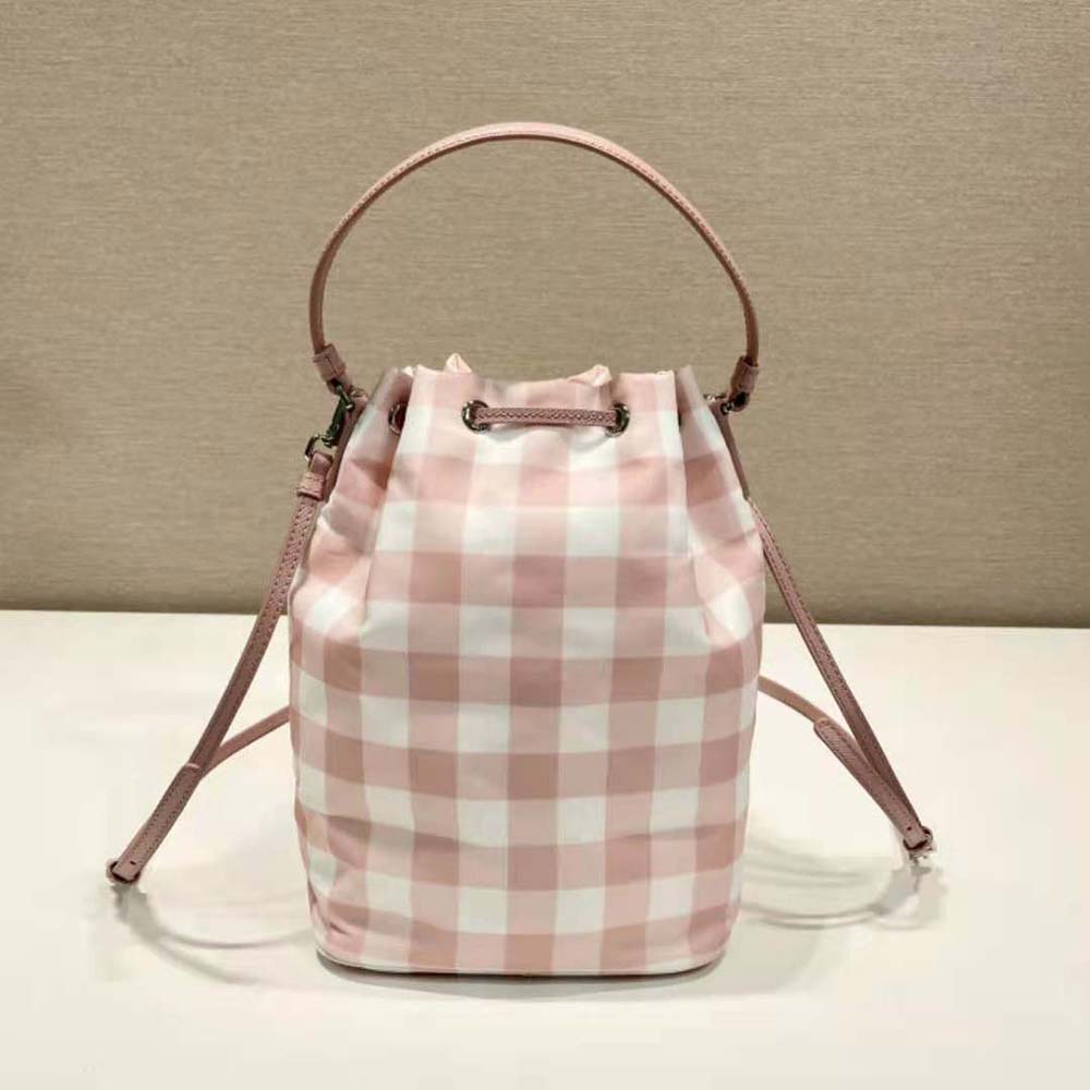 Side profile showing silhouette of Prada Women Duet Printed Re-Nylon Bag-Pink