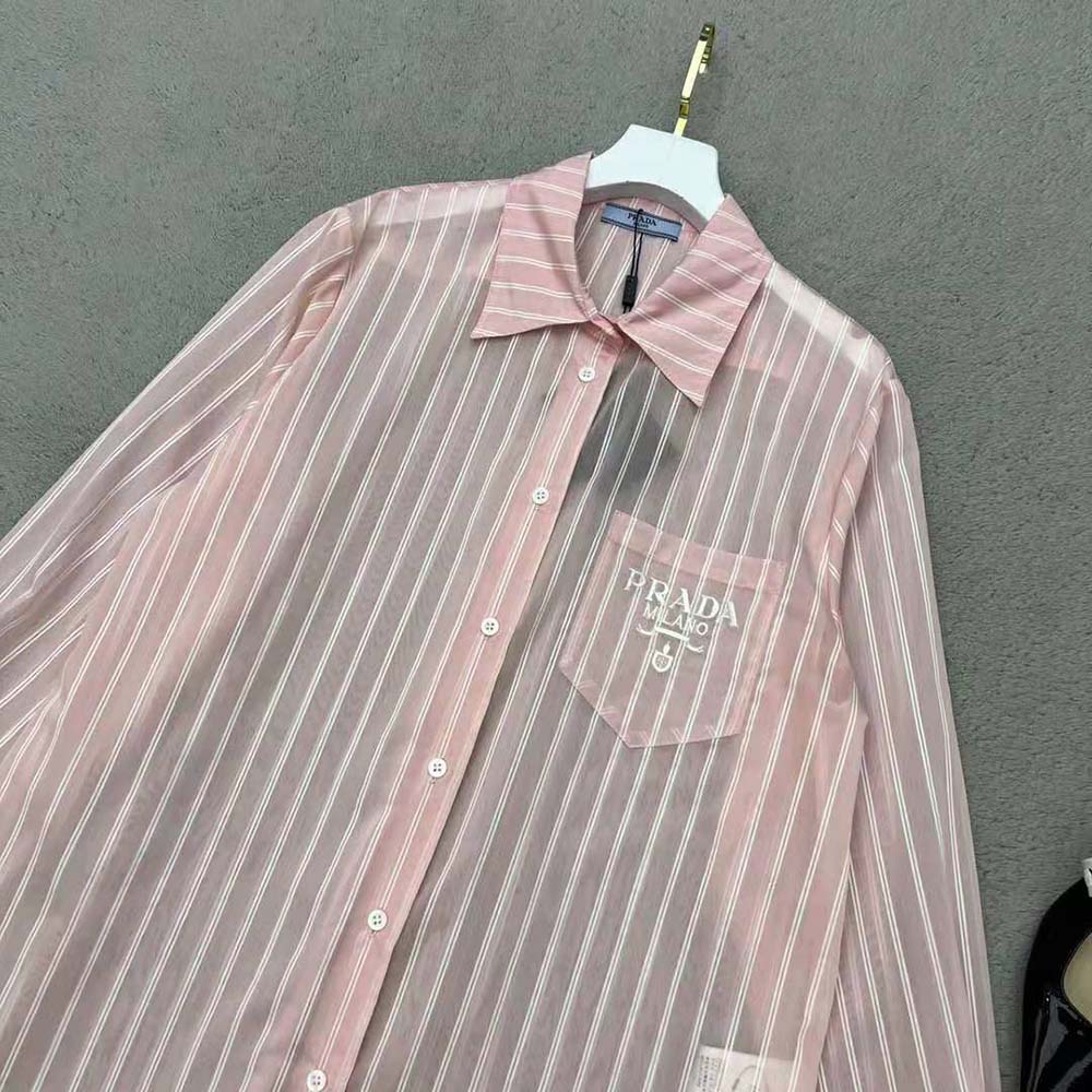 Prada Women Embroidered Poplin Shirt with Embroidered Logo - image 4